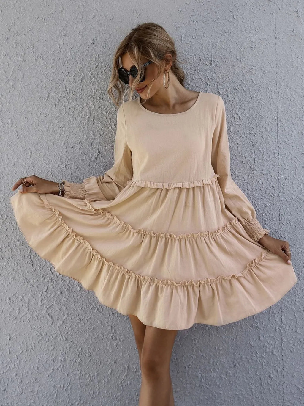Frill Tiered Long Sleeve Mini Dress