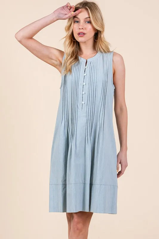 Lime 'N' Chili Denim Pintuck Detail Sleeveless Midi Dress