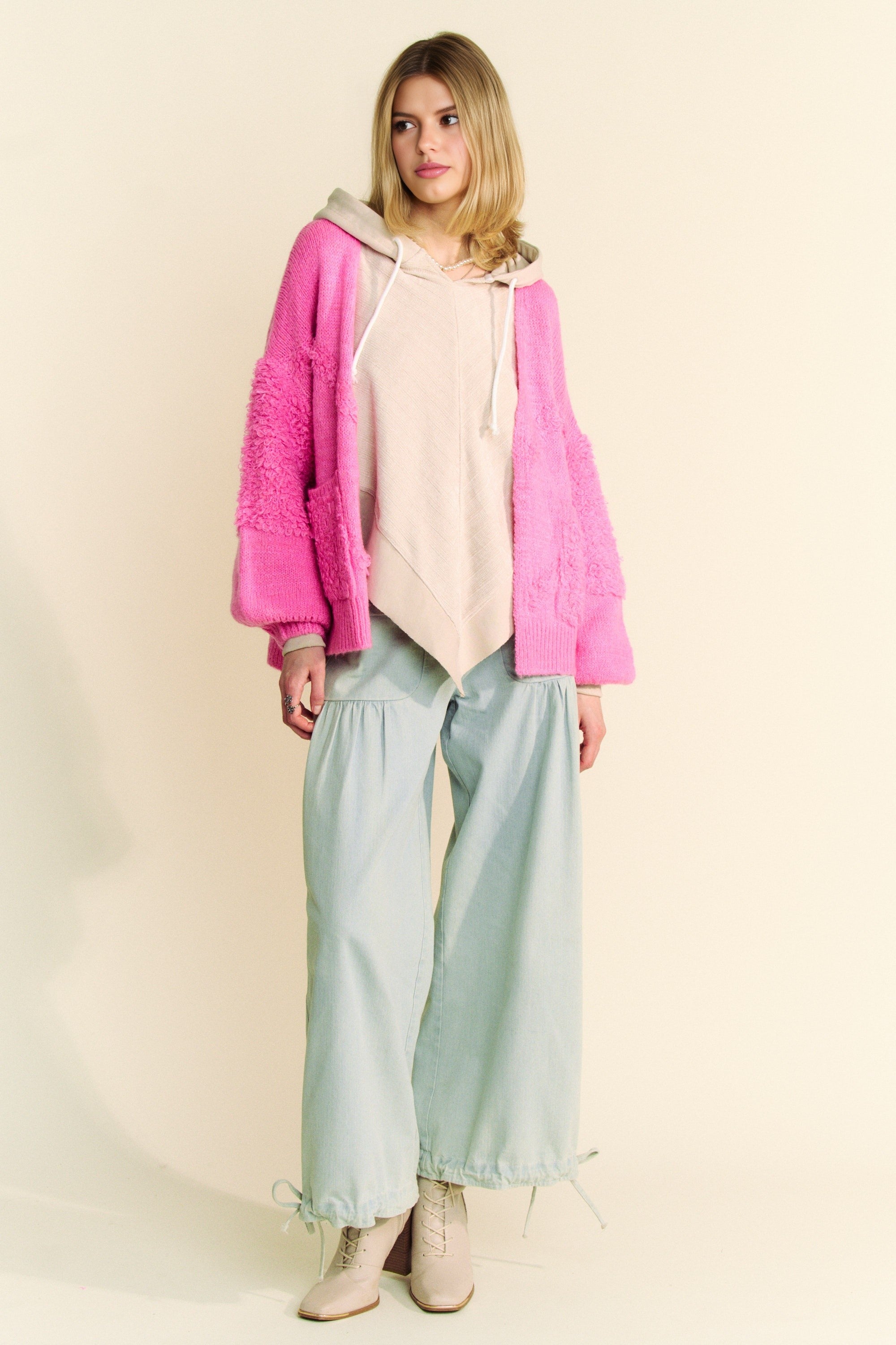 Back To School Sweater - Davi & Dani Side Slit Open Front Long Sleeve Cardigan