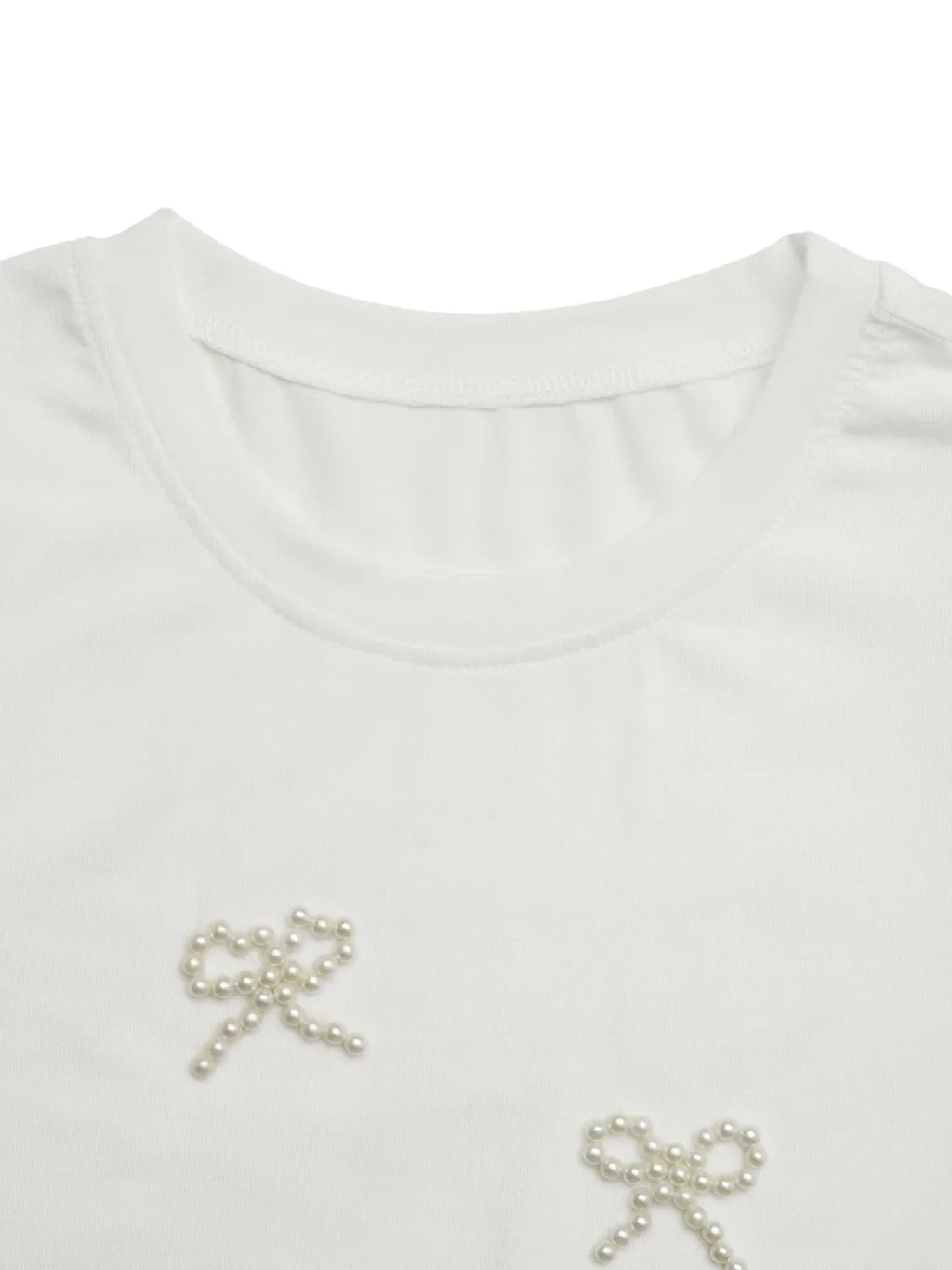 Pearl Bow Puff Sleeve T-Shirt