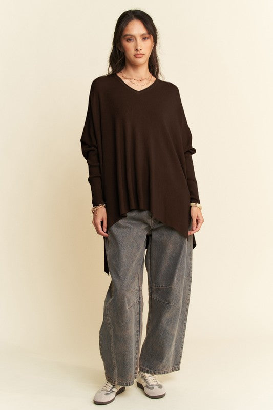 Back To School Sweater - Davi & Dani High-Low Side Slit Batwing Sleeve Top