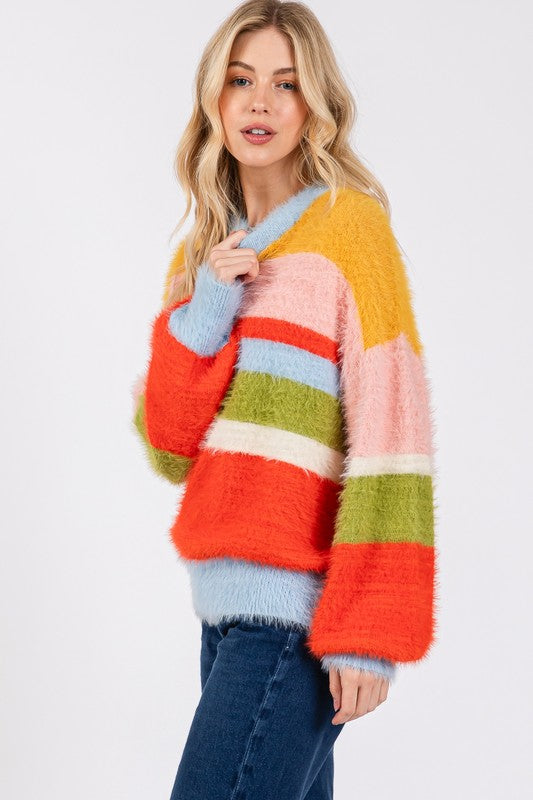 Back To School Sweater - SAGE + FIG Color Block Round Neck Dropped Shoulder Sweater