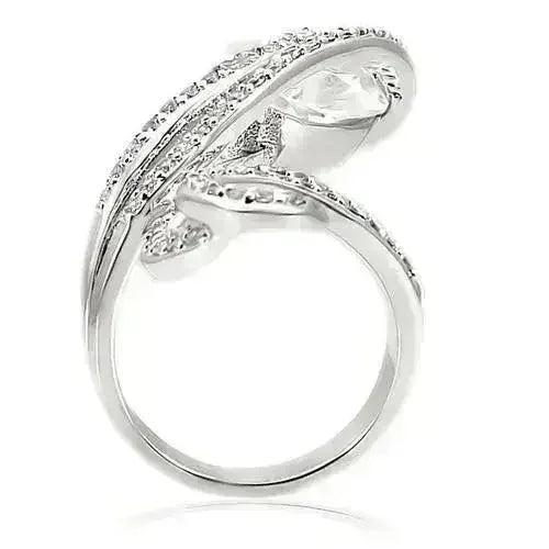 0W253 Rhodium Brass Ring – 23x11mm AAA Clear CZ Statement Piece