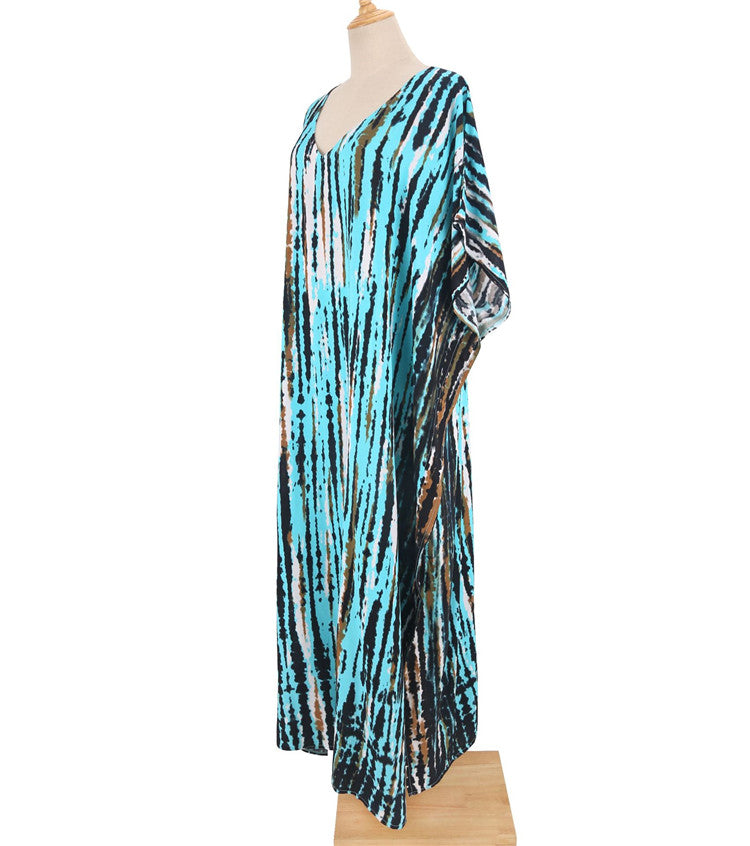 Printed Beach Blouse Loose Robe Vacation Sun Protection Shirt Swimsuit Blouse