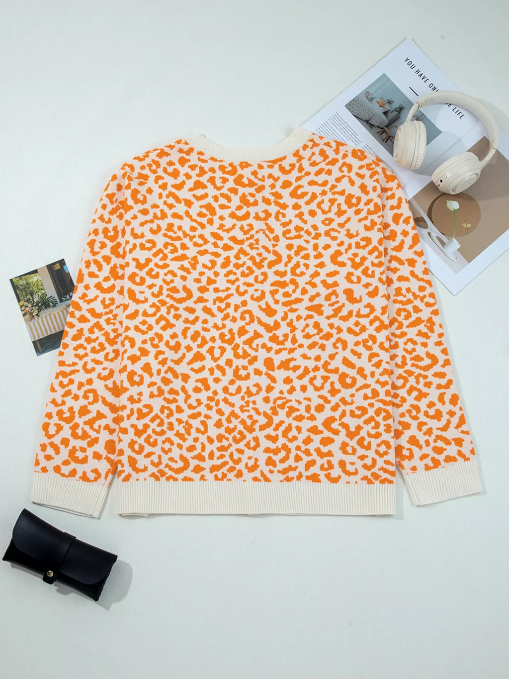 Leopard Drop Shoulder Chunky Knitted Cardigan