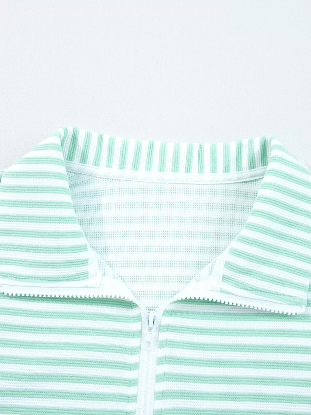 Stripe Quarter Zip Collar Long Sleeve Top