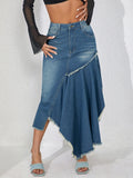 Stitching Irregular Asymmetric Women Asymmetric Hem Large Denim A Line Skirt
