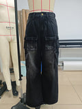 Retro Multi Pocket Jeans Loose Straight Casual Wide Leg Pants Washed Cargo Pants
