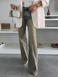 Heavy Industry Wash Slim Stretch Denim Straight Wide Leg Mop Trousers