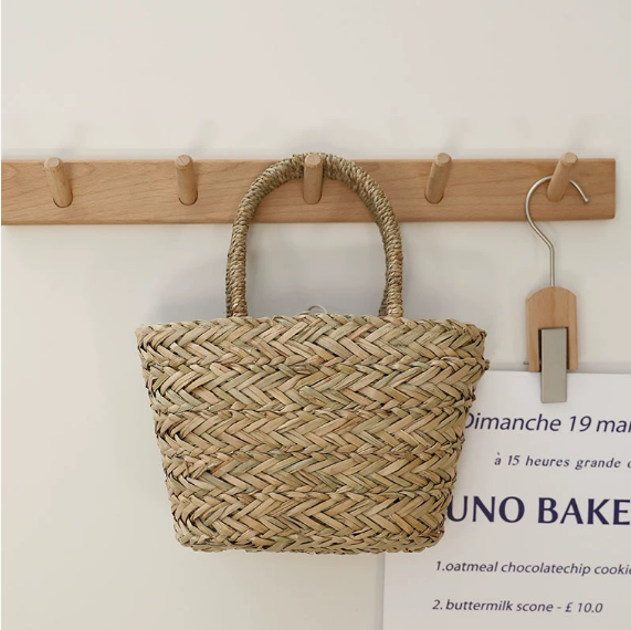 Thailand Straw Bag Portable Natural Grass Woven Bag French Hand Carrying Small Basket Vacation Beach Bag