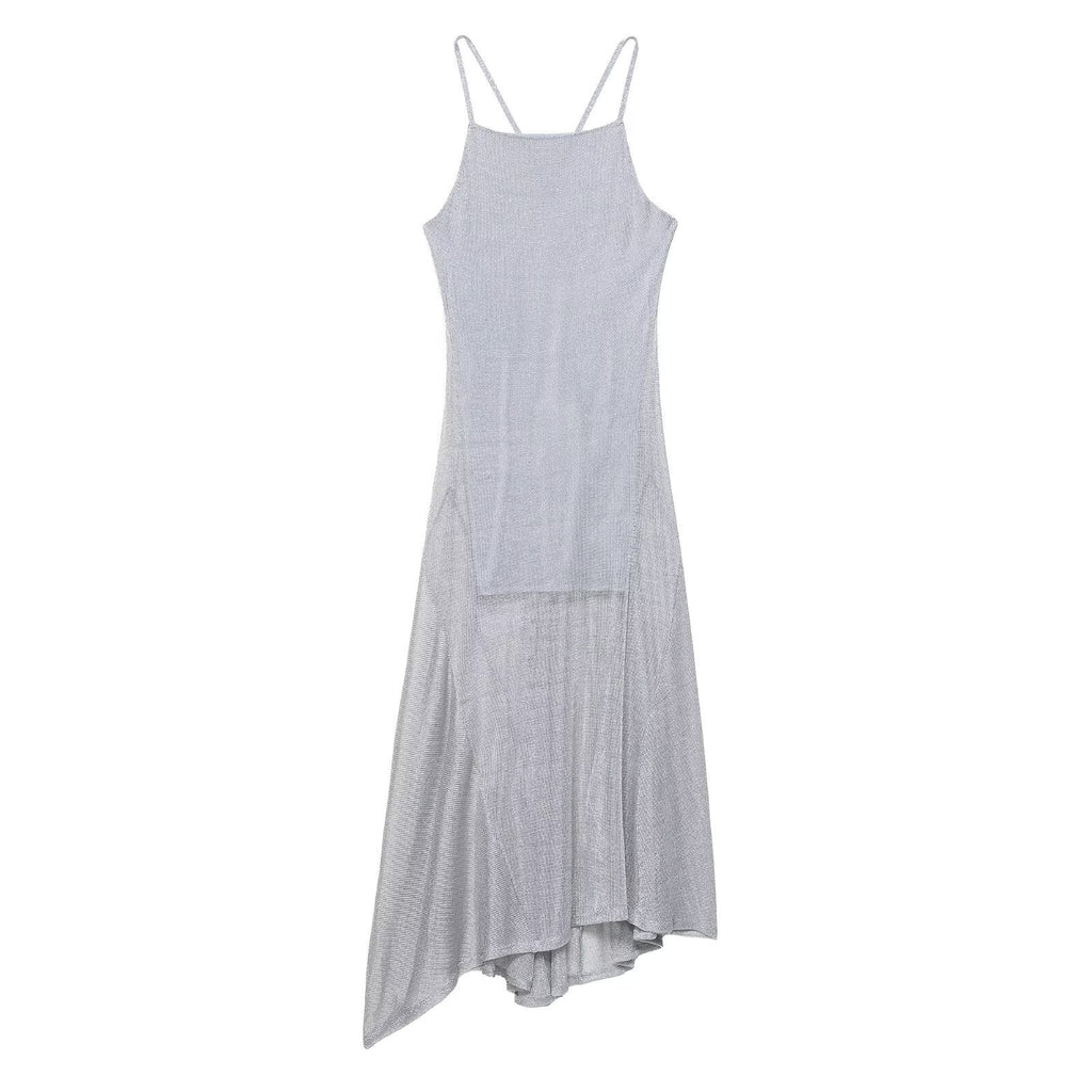 Women Wear Metal Color Thread Midi Dress Sling Dress