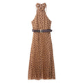 Dress Polka Dot Belt Midi Skirt Elegant Women Clothing