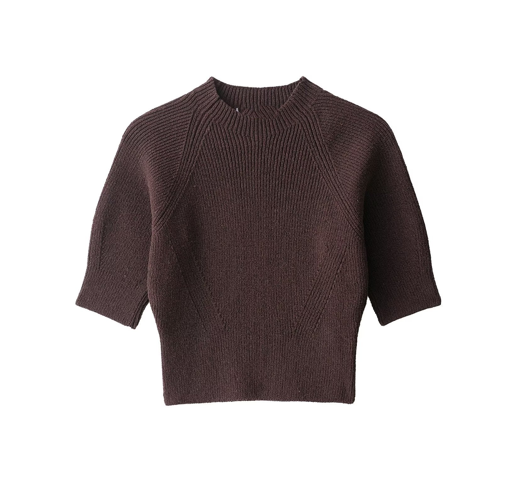 Elegant Women Clothing Short Sleeve Rib Sweater