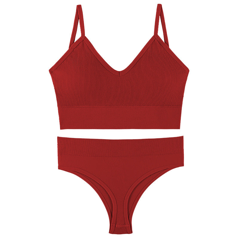 Women Seamless Bra Top Fitness Swimwear Push Up Exercise Bikini For Women 2 Pieces Ribbed Seamless Yoga Bikini Sets Sports Bra And Underwear Set 2 Piece High Waist Summer Bikini