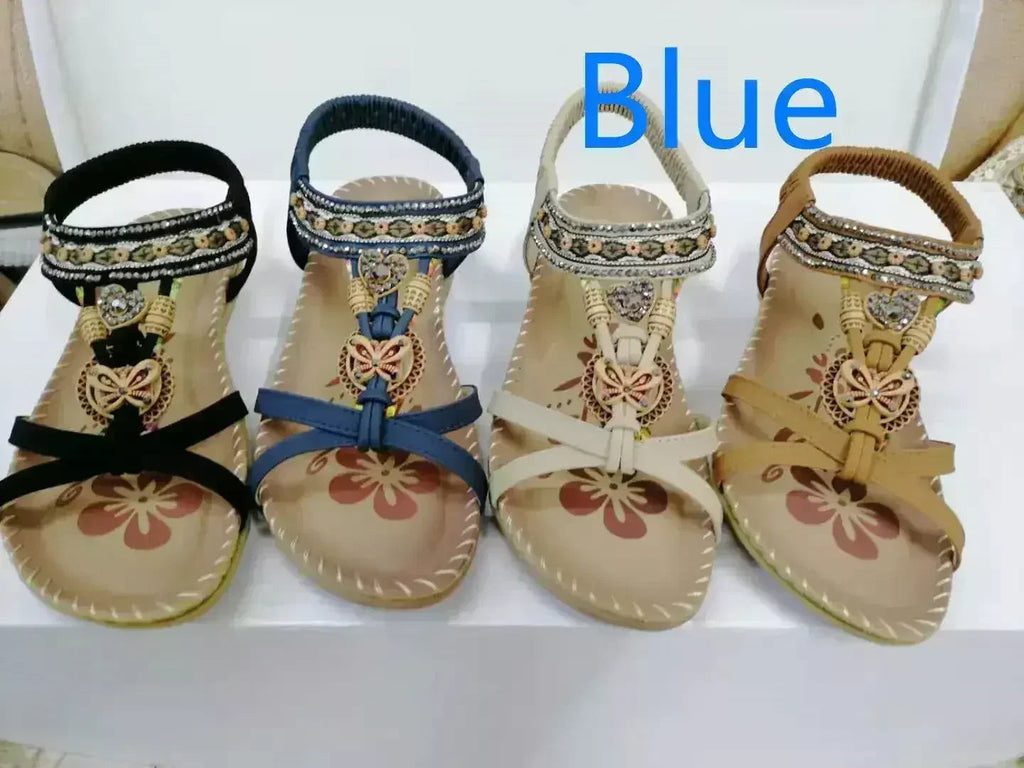 Rhinestone Flower Sandals - Beach Comfort Flats | Femstylo