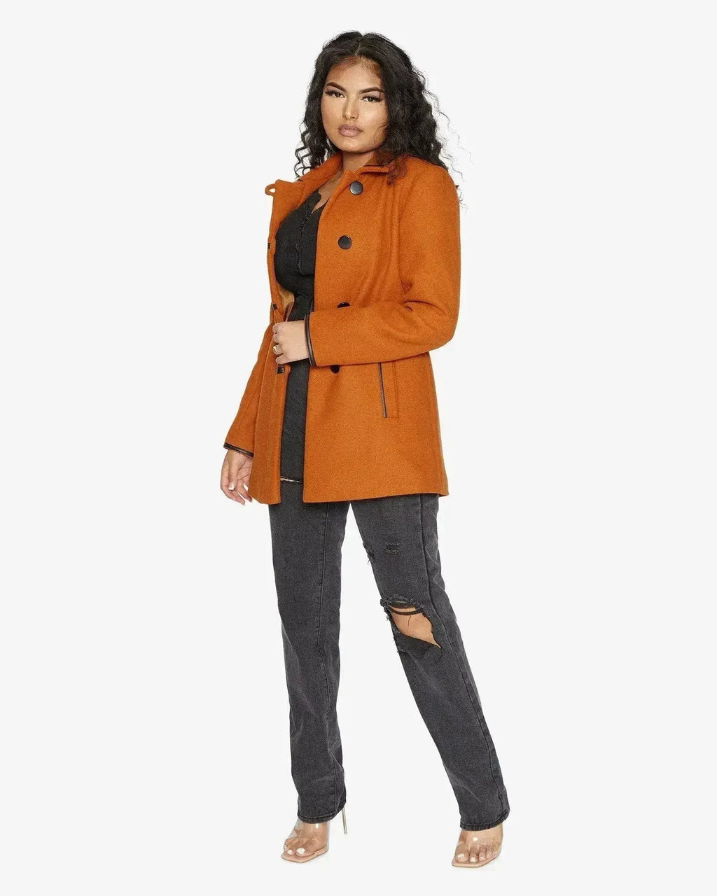 Wool Blend Contrast Trim Coat (1920)