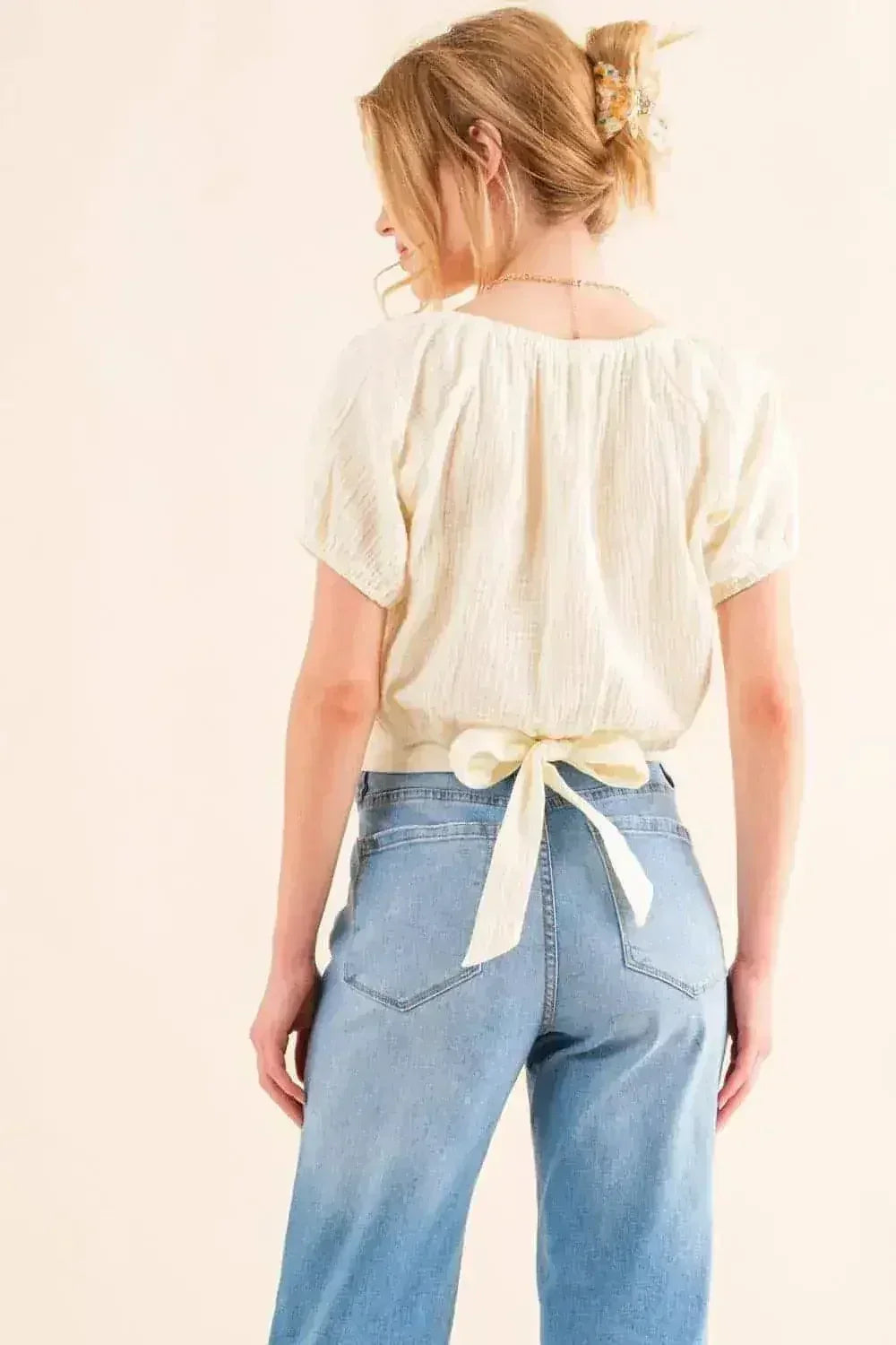 Back Tie Cropped Blouse - Adjustable Women's Top | Femstylo