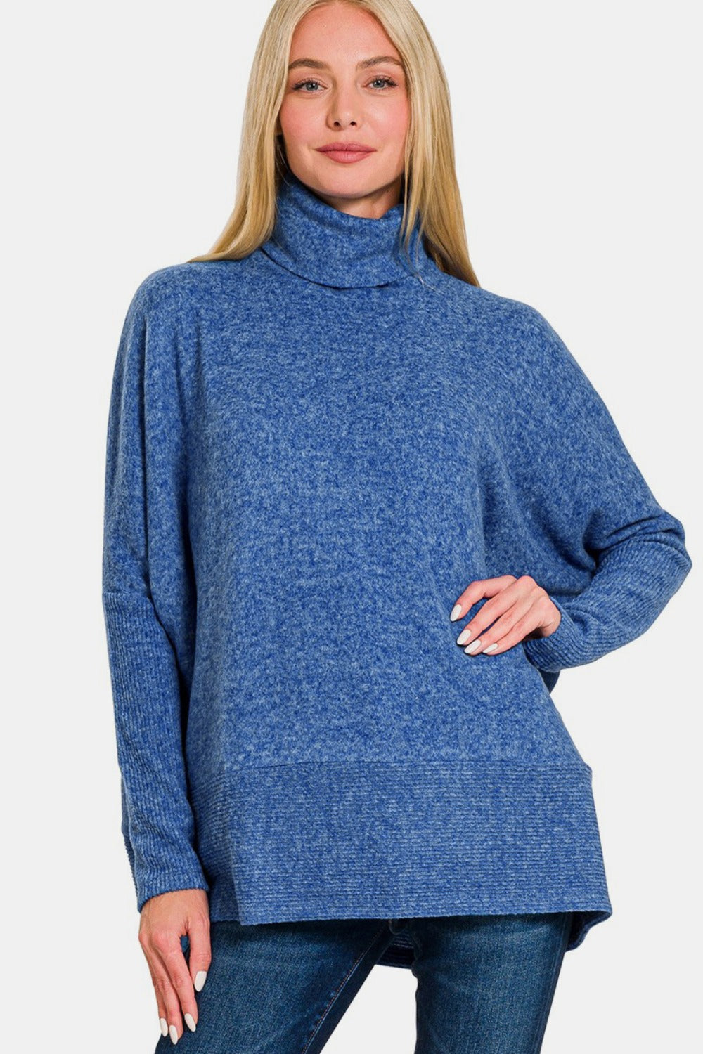 Back To School Sweater - Zenana Full Size Brushed Melange Hacci Turtleneck Sweater