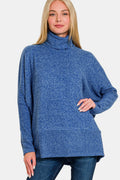 Back To School Sweater - Zenana Full Size Brushed Melange Hacci Turtleneck Sweater