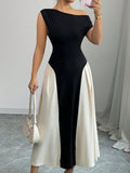 Contrast Single Shoulder Midi Dress