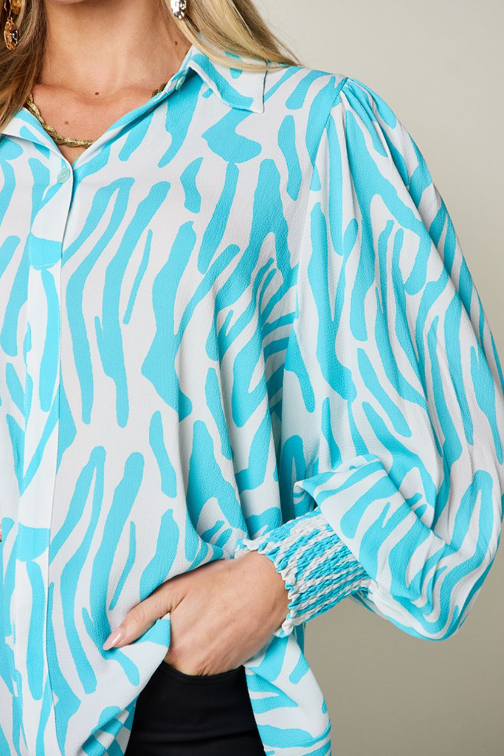 Smocked Long Sleeve Top with Alluring Print