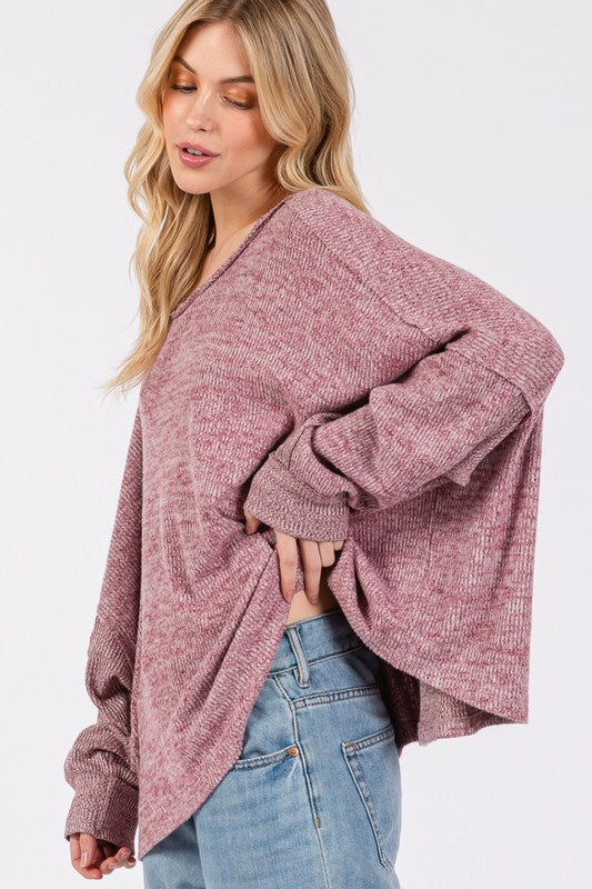 Back To School Sweater - SAGE + FIG Round Neck Batwing Sleeve Oversize Top