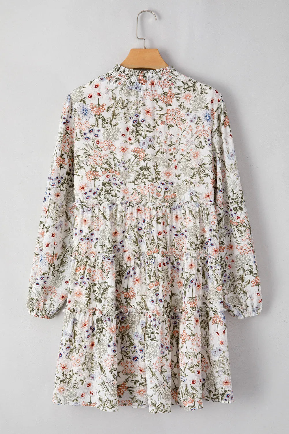 Floral Printed Mock Neck Long Sleeve Mini Dress Stylish Charming Printed Dress For Women