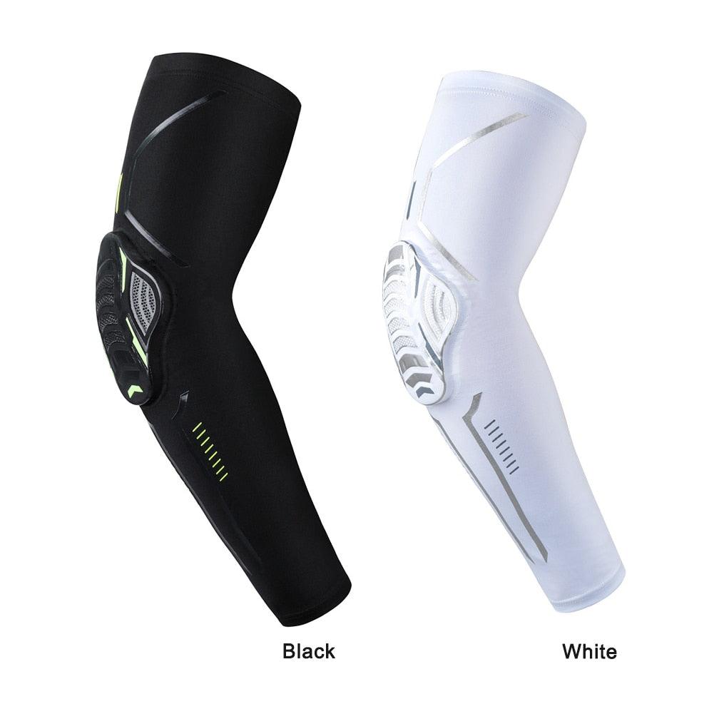 1PC Sport Black Arm Guard Compression Sleeves Sports Fitness Elastic Elbow Protective Pad Outdoor Basketball Football Sleeves For UV Summer Sun Protection Men Athletic Arm Cover