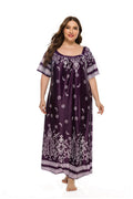 Plus Size Women Loose Home Wear Short Sleeve Dress Floral Print Maxi Dress