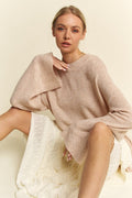 Back To School Sweater - Davi & Dani High-Low Round Neck Drop Shoulder Sweater