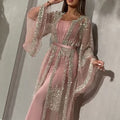 Women Clothing Independent Stand Bronzing Sexy Shawl Two Piece Cocktail Evening Dress