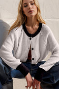 Back To School Sweater - Double Take Contrast Button Up Long Sleeve Cardigan