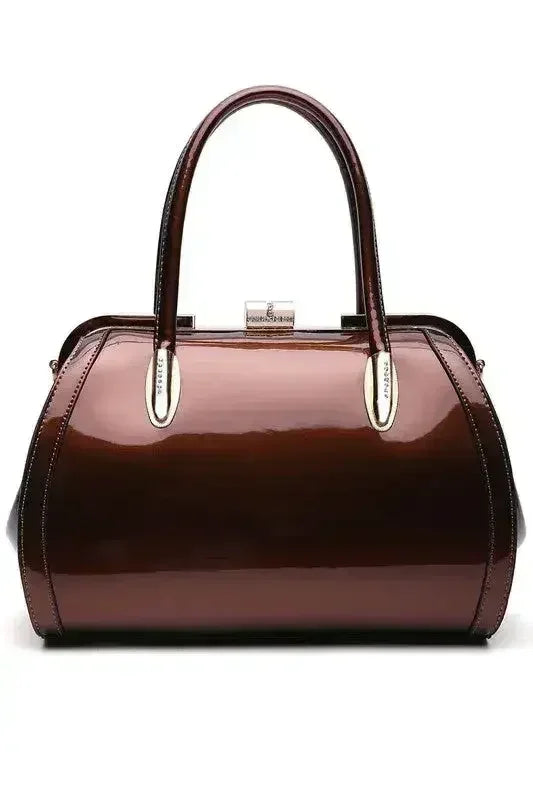 Patent Satchel Handbag - Gold Accent Faux Leather Bag | Femstylo