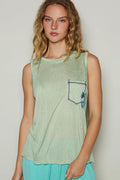 POL Floral Detail Pocket Patch Tank Top