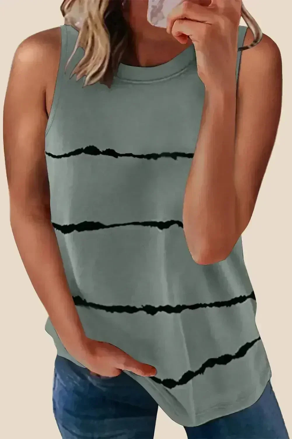 Apricot Allover Leopard Print Round Neck Tank Top