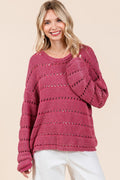 Back To School Sweater - Mittoshop Openwork Round Neck Drop Shoulder Sweater