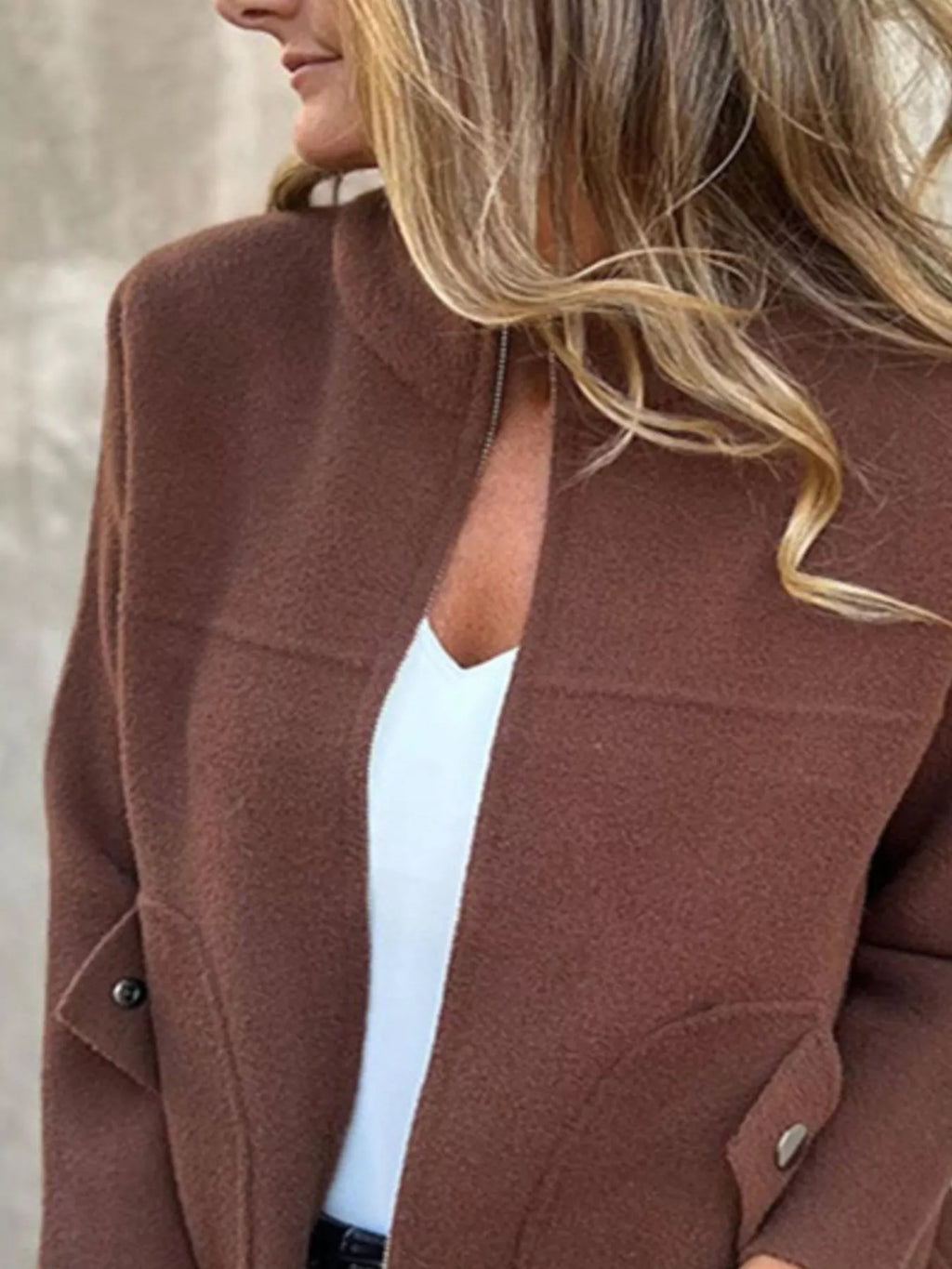 Full Size Zip-Up Long Sleeve Outerwear Plus Size