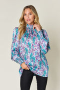 Semi-Sheer Smocked Top with Long Sleeves & Frills