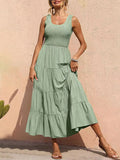 Smocked Tiered Midi Dress with Wide Straps