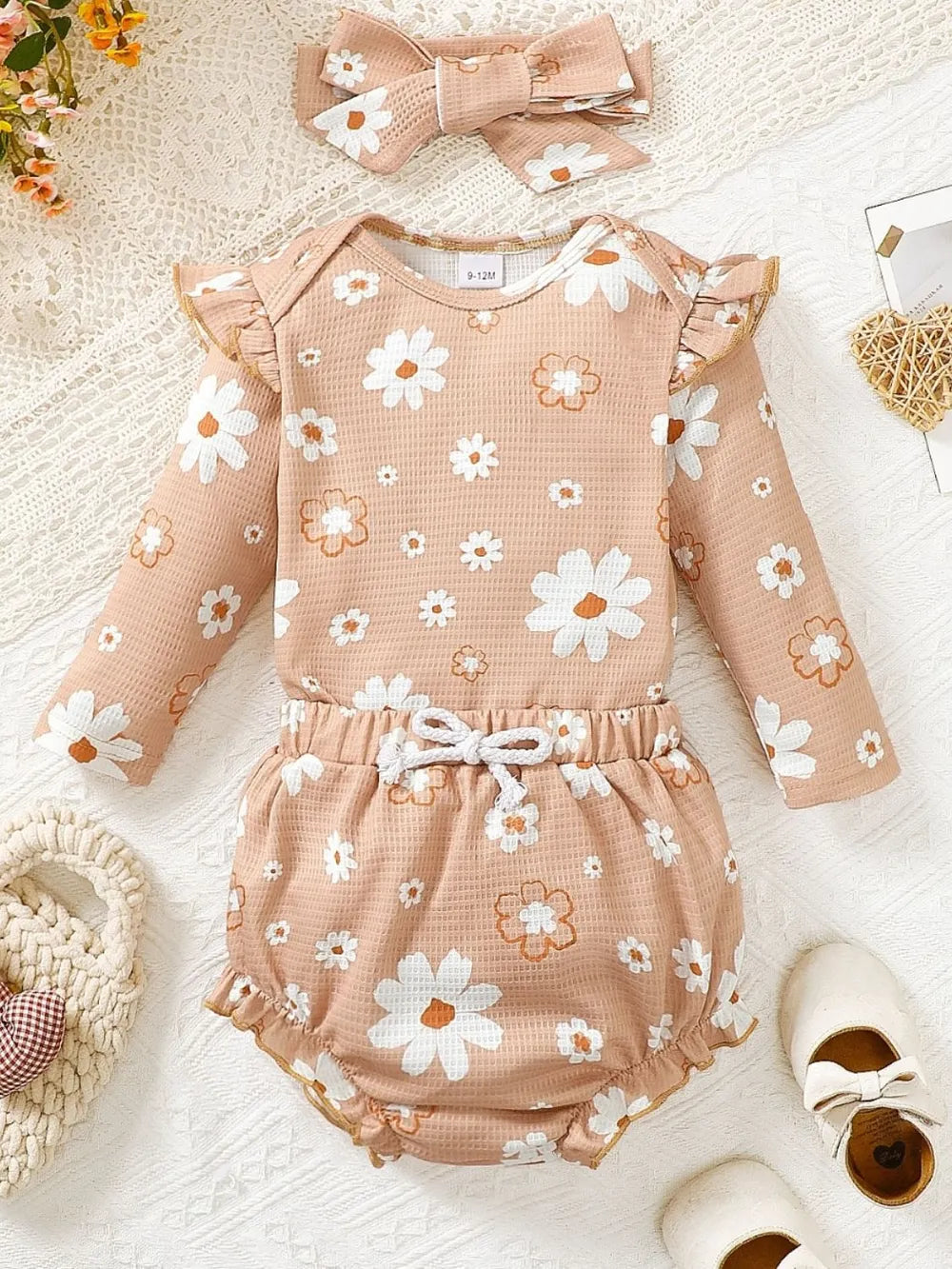 Children's Ruffled Floral Bodysuit and Bloomer, Headband Set