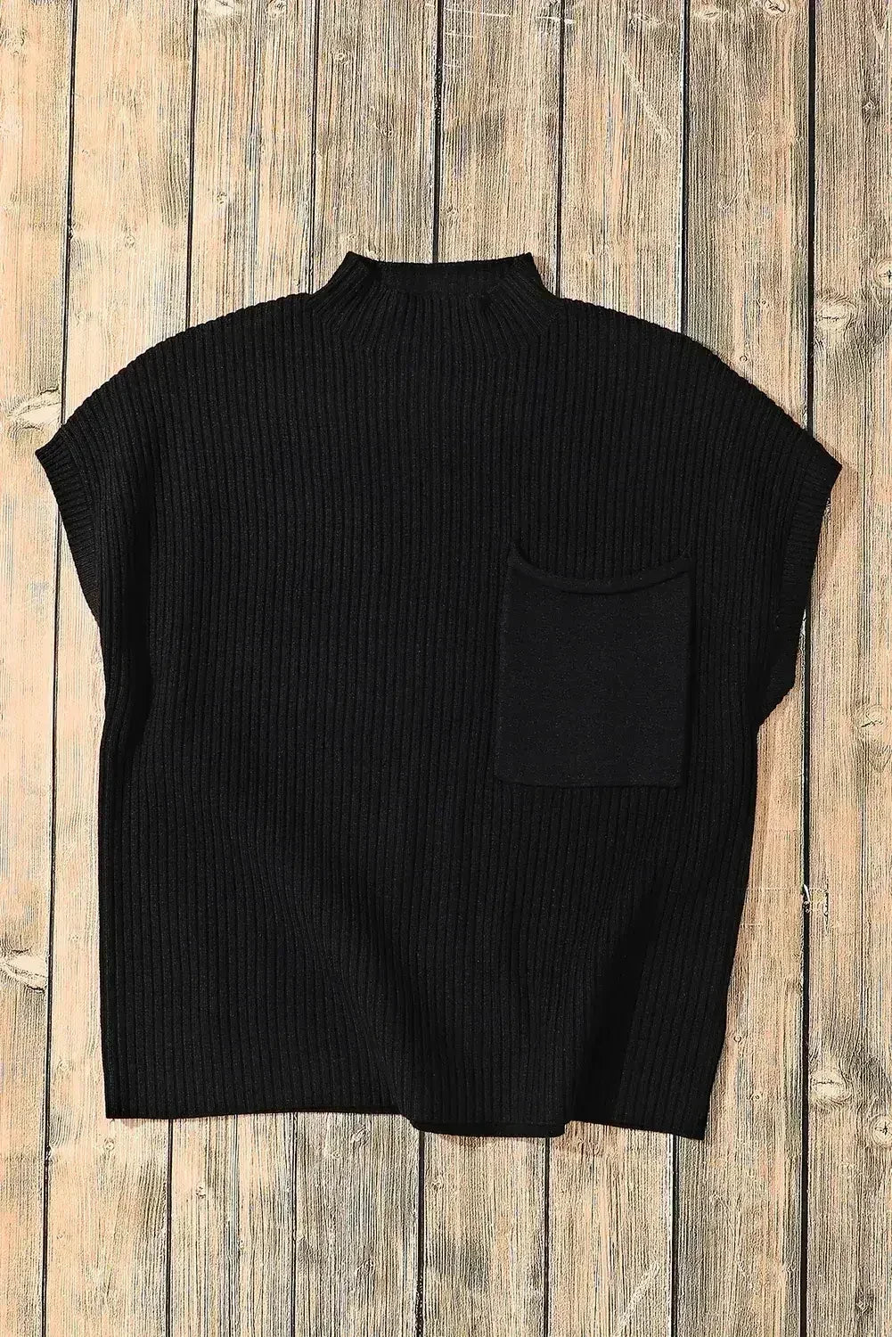 Mineral Red Patch Pocket Ribbed Knit Short Sleeve Sweater