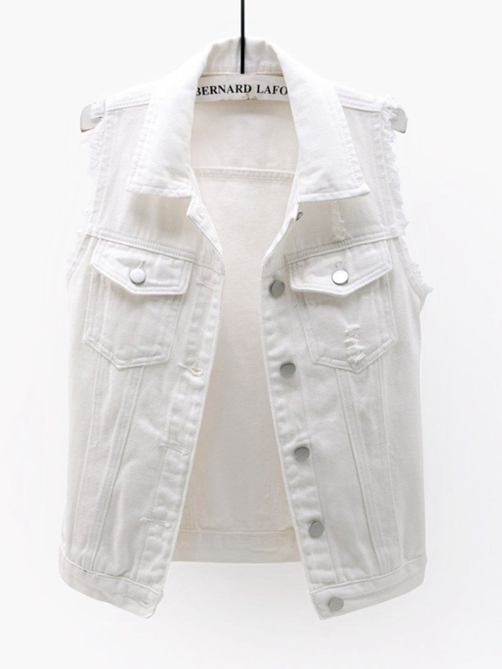 Full Size Button Down Raw Hem Sleeveless Denim Jacket Plus Size