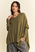 Back To School Sweater - Davi & Dani High-Low Side Slit Batwing Sleeve Top