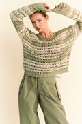 Back To School Sweater - Davi & Dani Contrast Striped Crochet Drop Shoulder Knit Cover Up