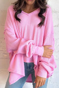Waffle Knit V-Neck Back-to-School Blouse
