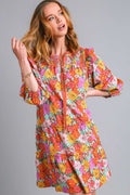 Full Size Ruffled Flower Print Tie Neck Tiered Dress For Women – Fluttering, Floral Tiered Dress with Elegant Tie Neck and Ruffled Details