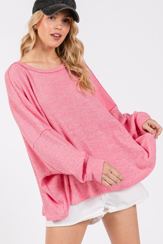 Back To School Sweater - SAGE + FIG Round Neck Batwing Sleeve Oversize Top