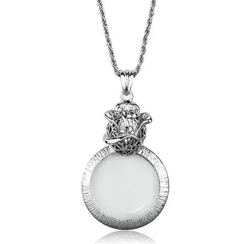 3W913 - Rhodium Brass Magnifier pendant with Synthetic Synthetic Glass