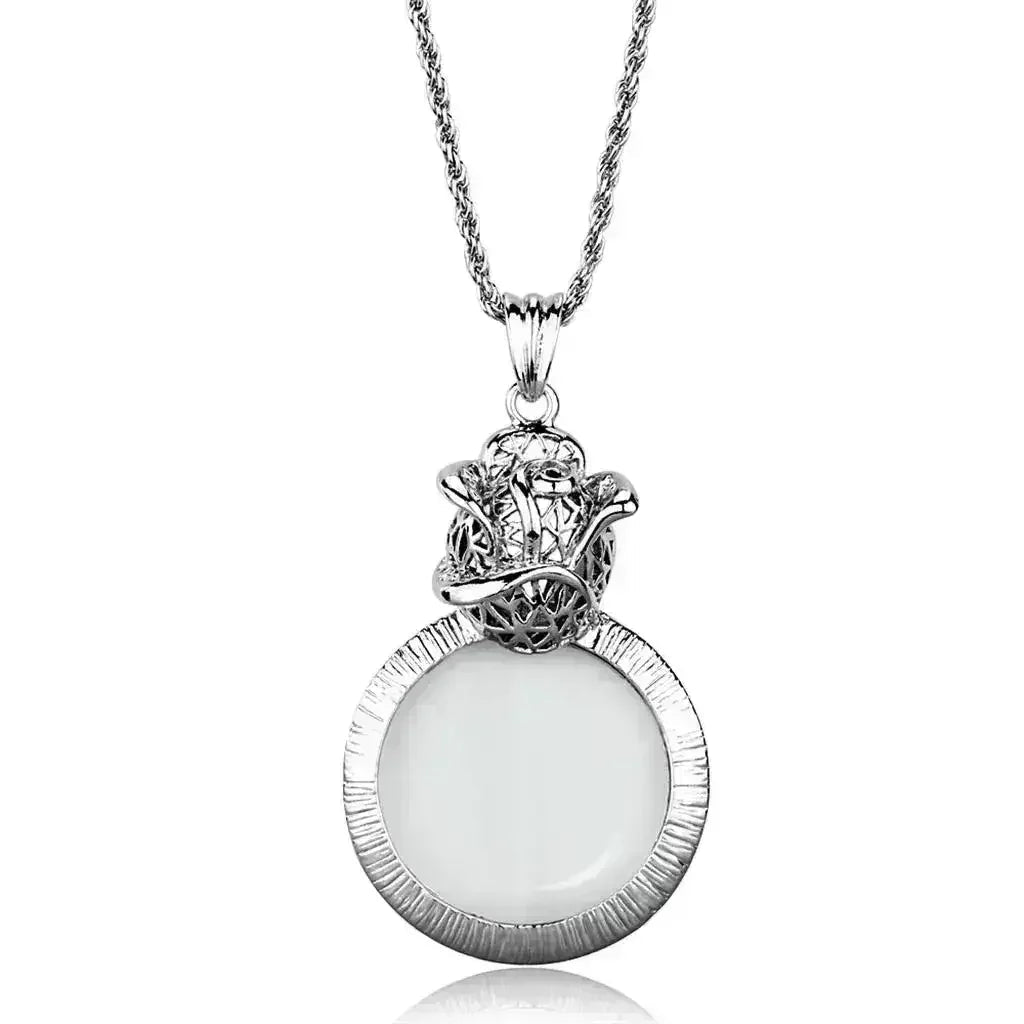3W913 - Rhodium Brass Magnifier pendant with Synthetic Synthetic Glass