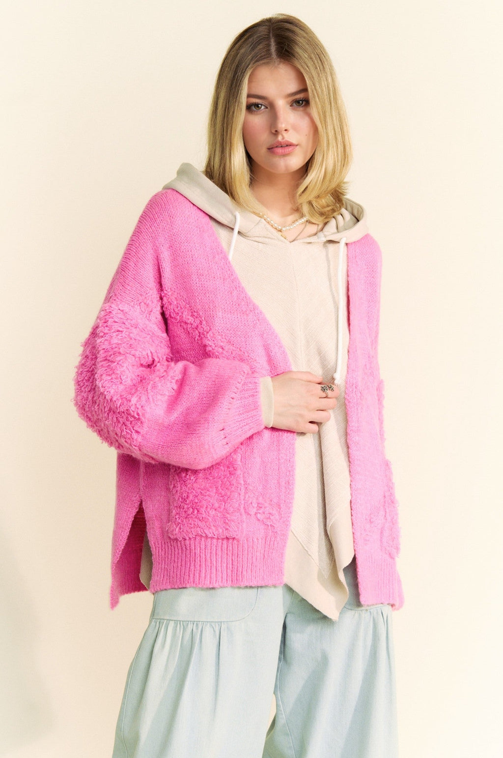 Back To School Sweater - Davi & Dani Side Slit Open Front Long Sleeve Cardigan